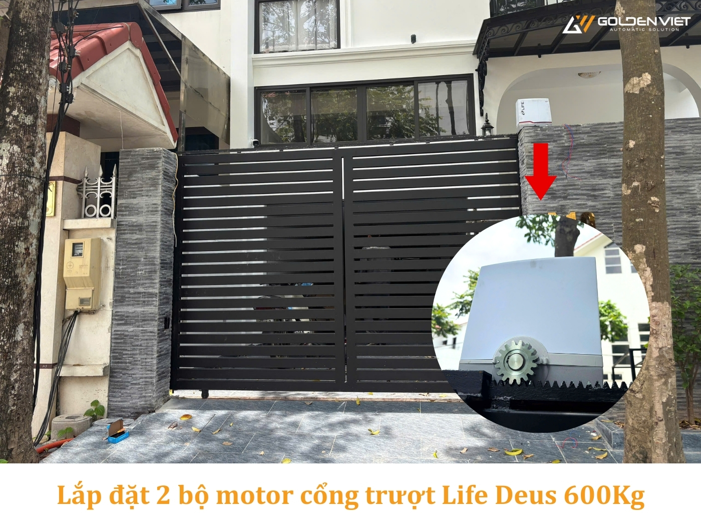 Lắp đặt 2 bộ motor cổng trượt tự động Life Deus 6HP 600Kg tại Quốc Oai
