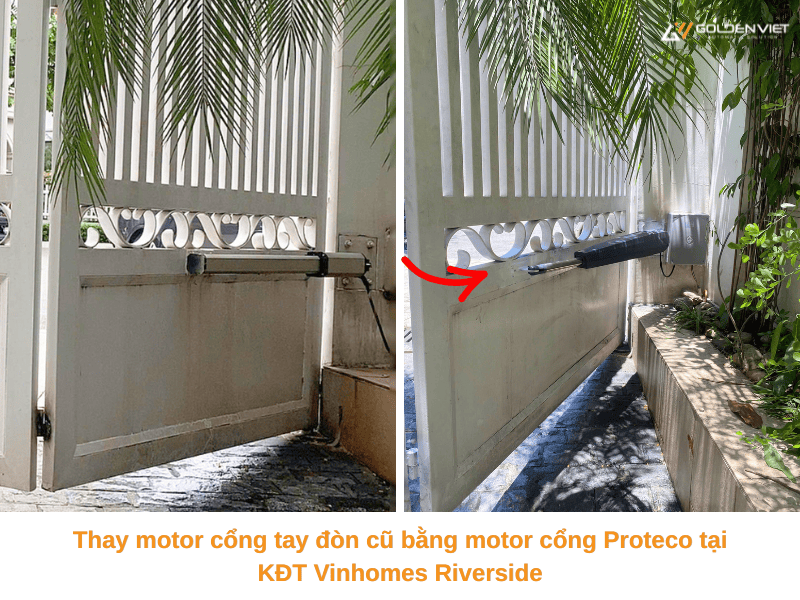 Thay motor cổng tay đòn cũ bằng motor cổng Proteco tại KĐT Vinhomes Riverside