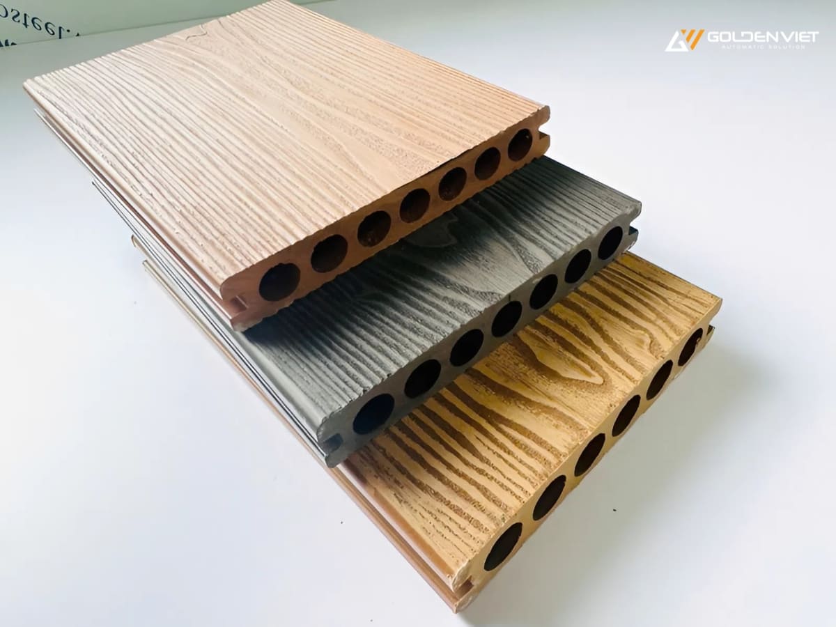 Sàn gỗ nhựa lỗ vuông có dập nổi 3D 148*23