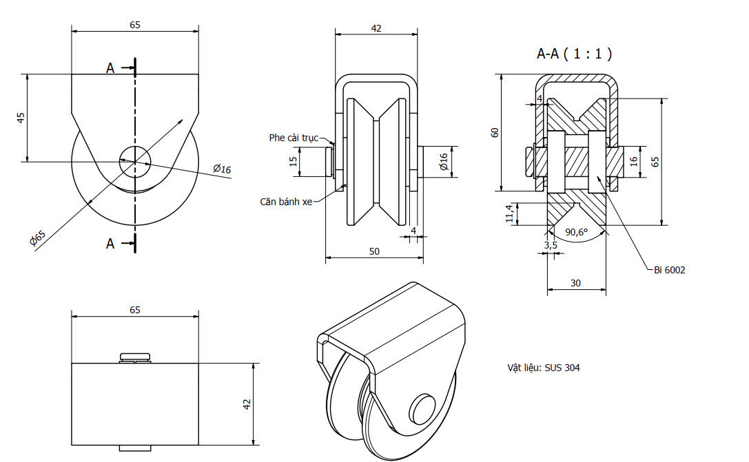 Bản vẽ bánh xe cổng lùa ray V