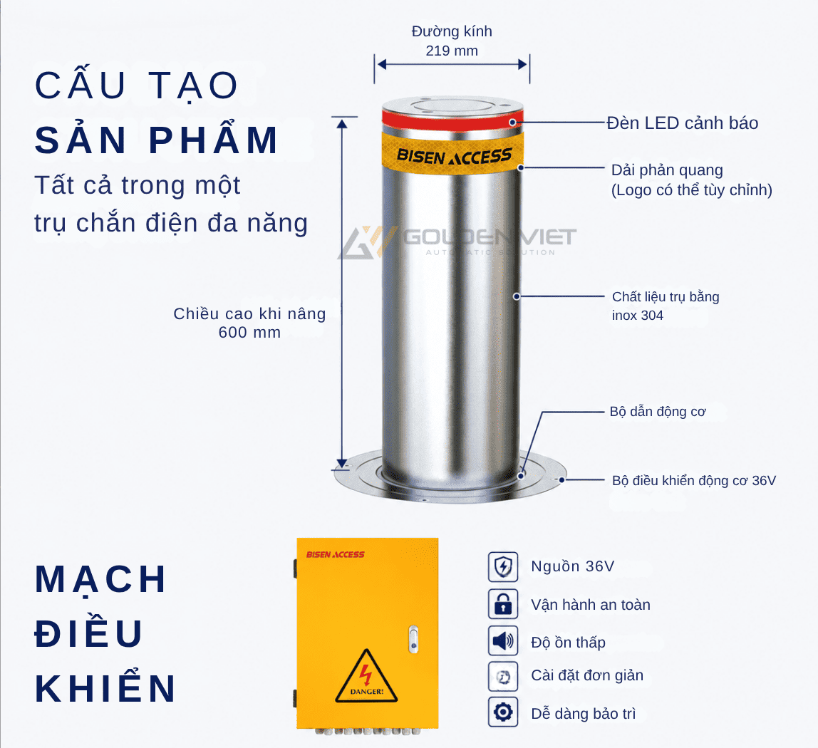 Cấu tạo của trụ bollard tự động Bisen SD602RP