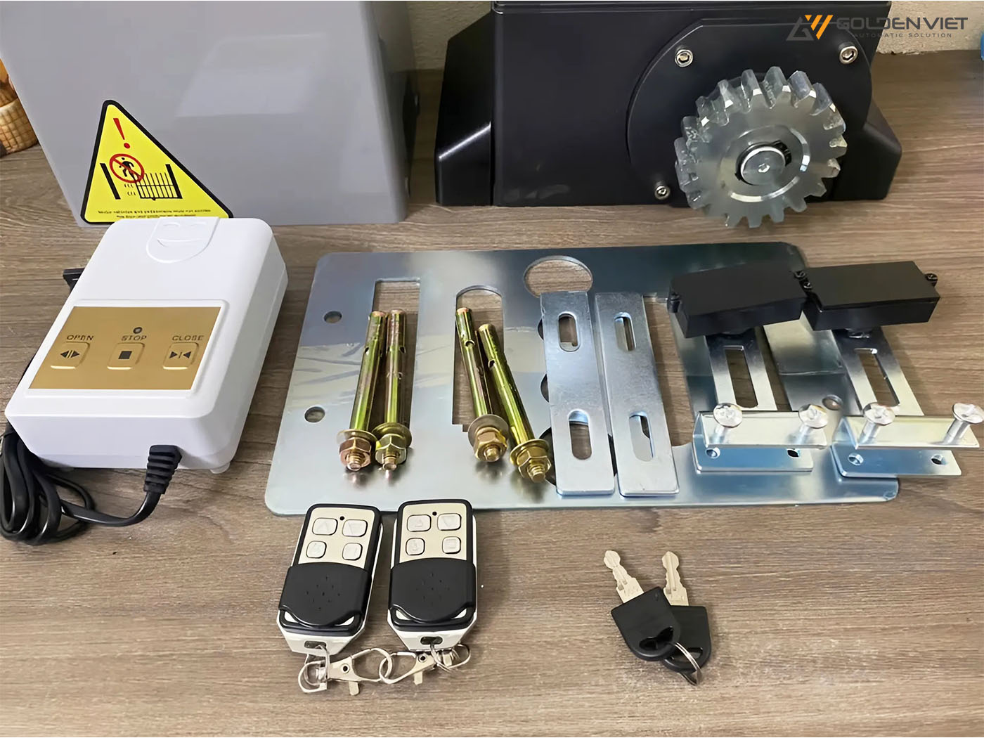 Chi tiết phụ kiện kèm theo trong bộ motor cổng trượt tự động 1200