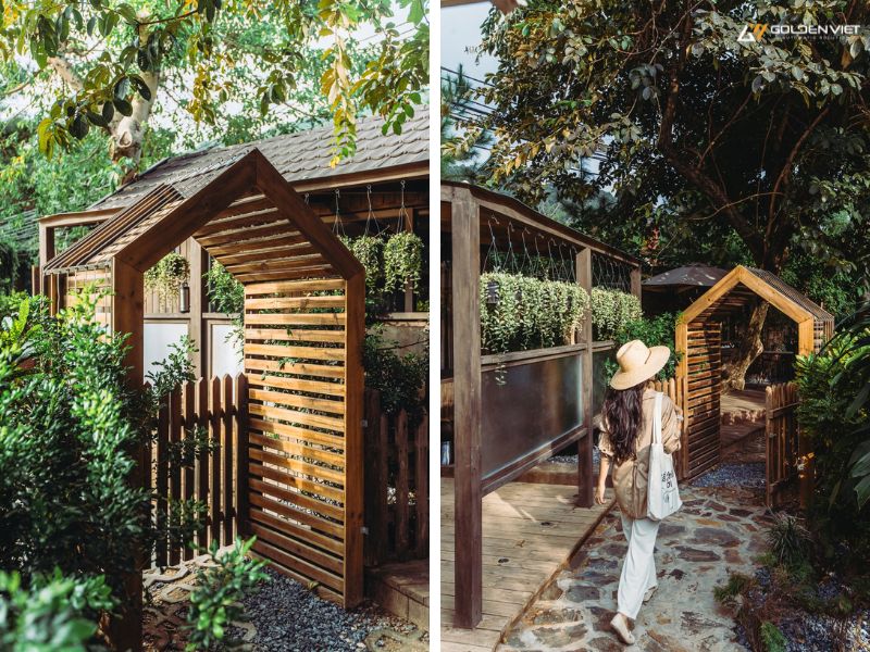 Cổng homestay đẹp bằng gỗ