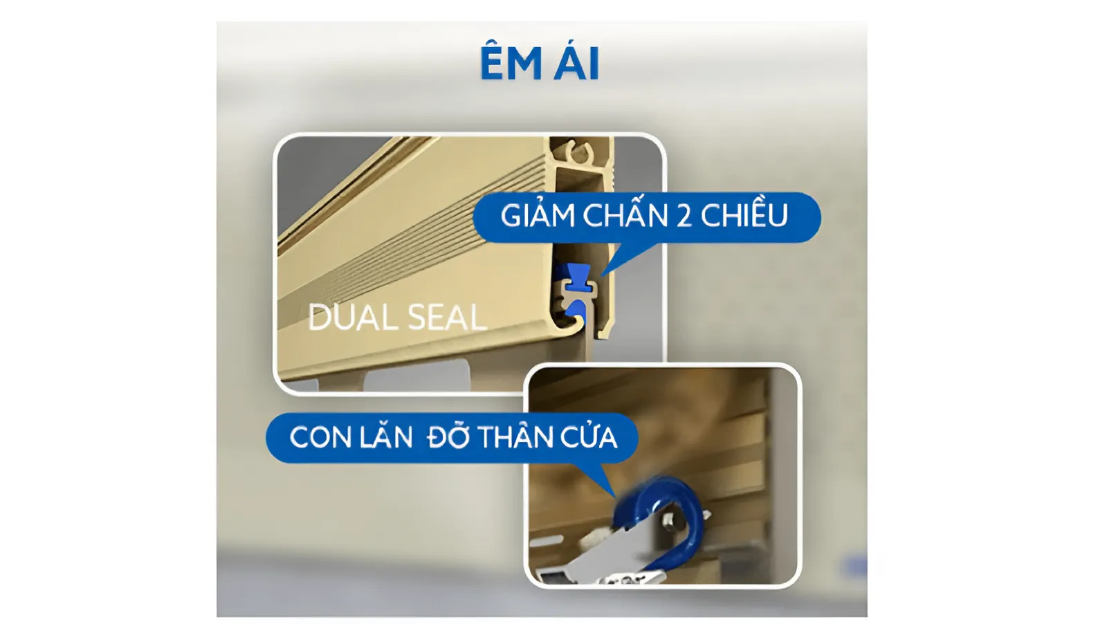 Công nghệ giảm chấn 2 chiều giúp cửa vận hành êm ái, không gây tiếng ồn