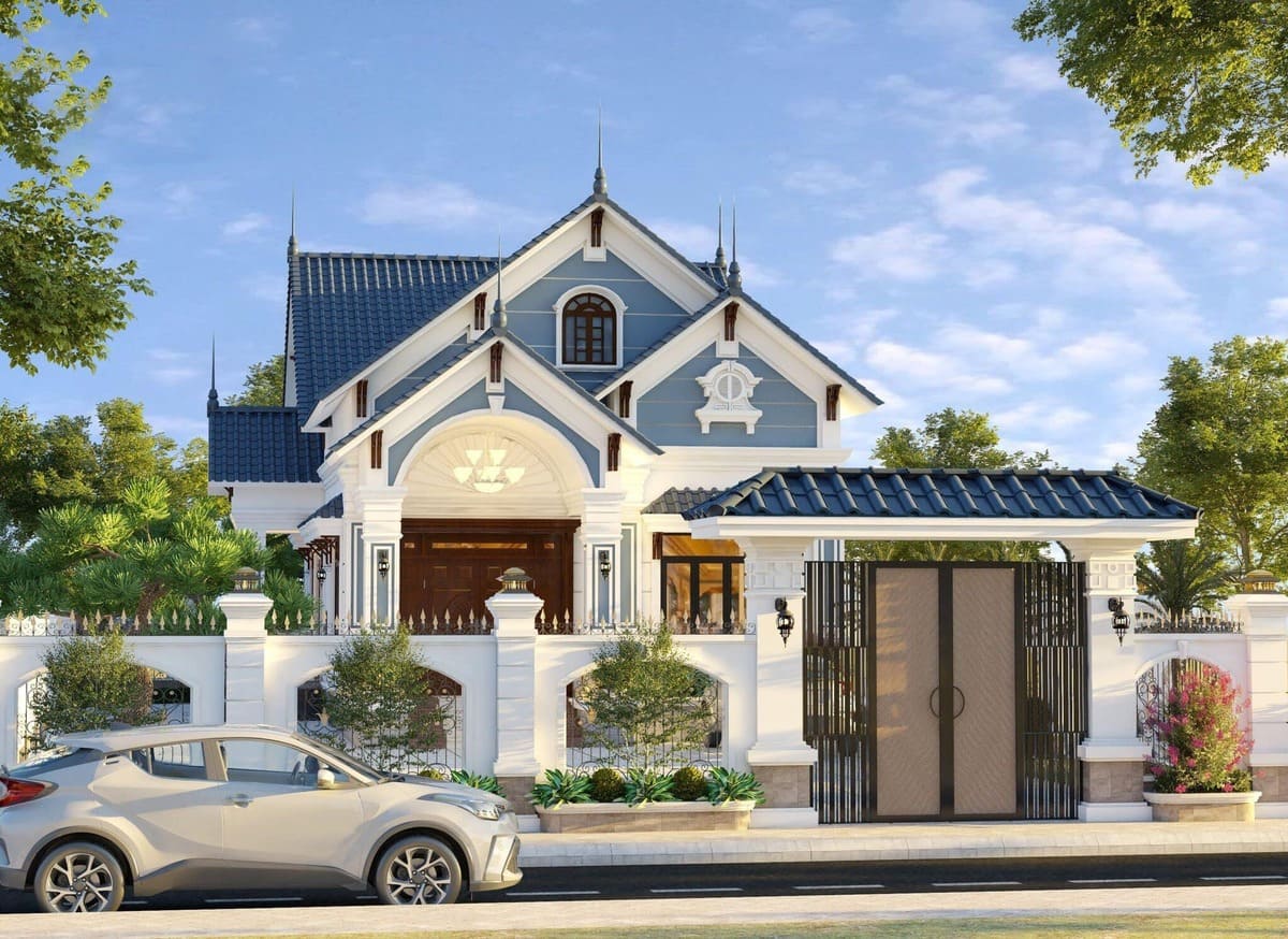 Cổng nhà mái thái biệt thự