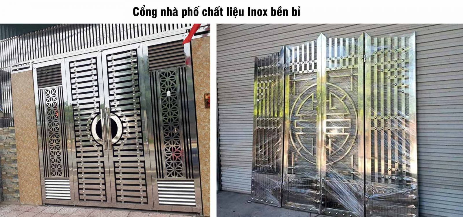 Cổng nhà phố chất liệu inox chống ăn mòn, bền bỉ theo thời gian 