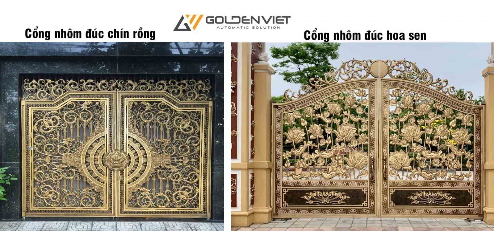 Mẫu cổng nhà hiện đại 9 rồng và hoa sen