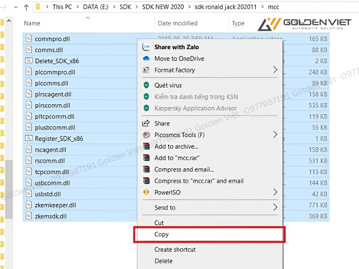 Copy file DLL cần thiết
