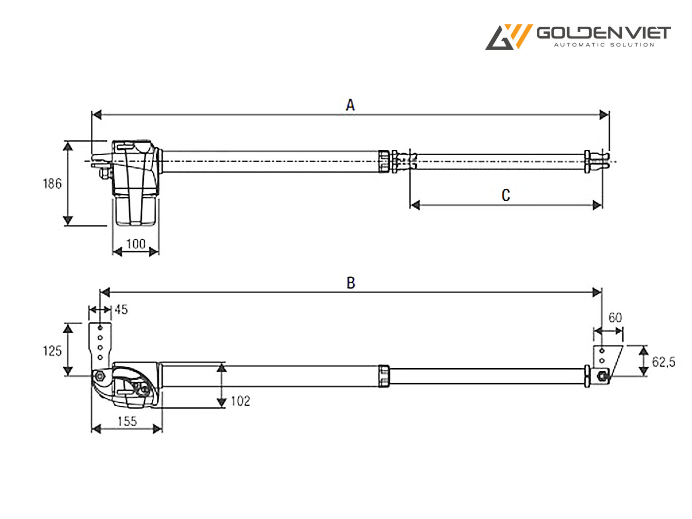 Kích thước của động cơ tay đòn Beninca KBill 40M