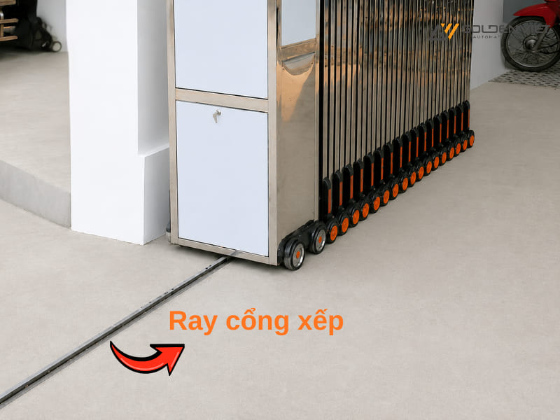 Lắp đặt ray dẫn hướng cổng xếp