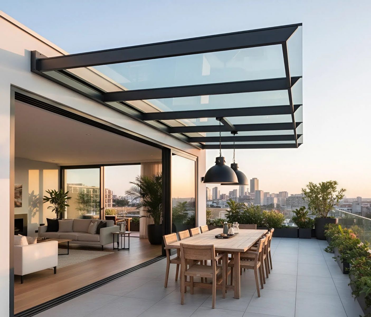 Mẫu mái kính sân thượng đơn giản mà sang trọng