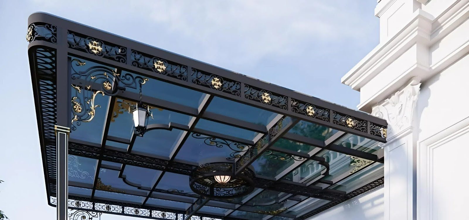 Mái kính hoa sắt độc đáo tạo điểm nhấn