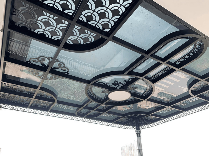 Mái kính khung sắt hộp đẹp hiện đại