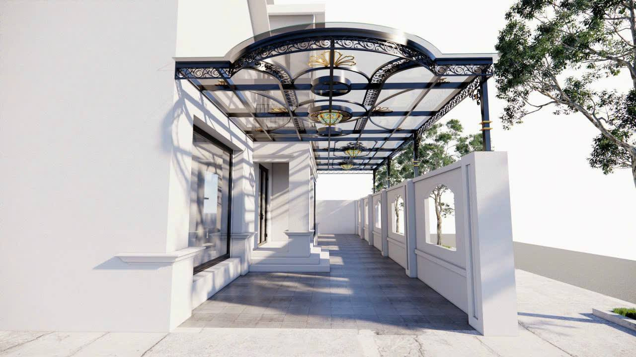 Mái kính sân trước nhà đẹp