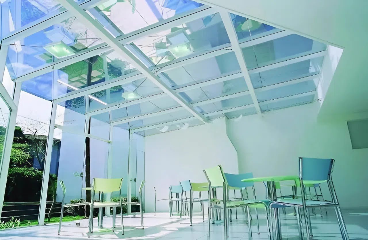 Mái kính sân vườn mở rộng không gian ngoài trời