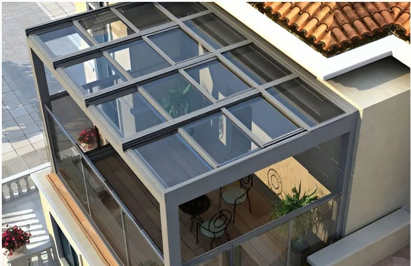 Mái kính trên sân thượng sang trọng
