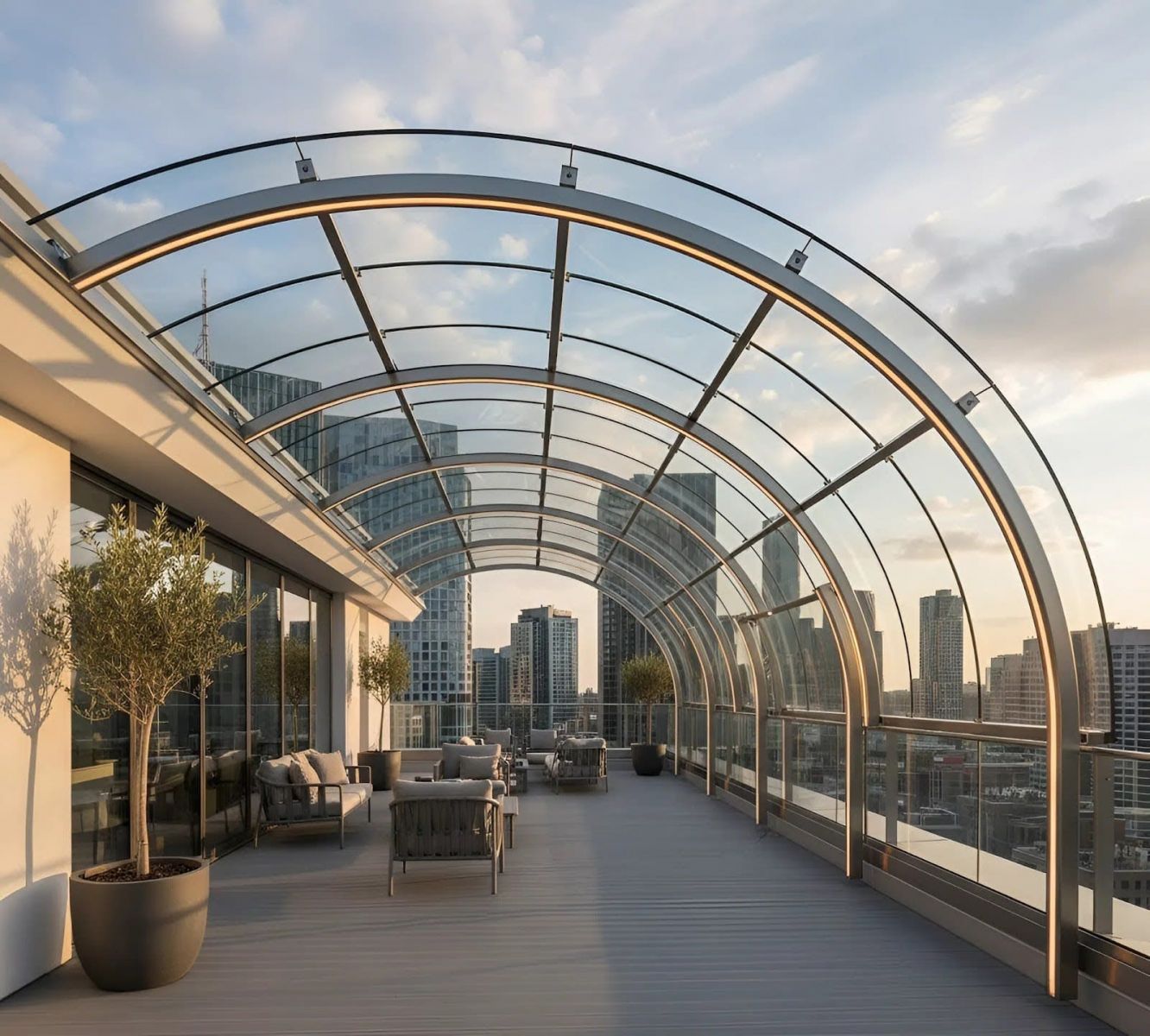 Mái kính sân thượng trong suốt