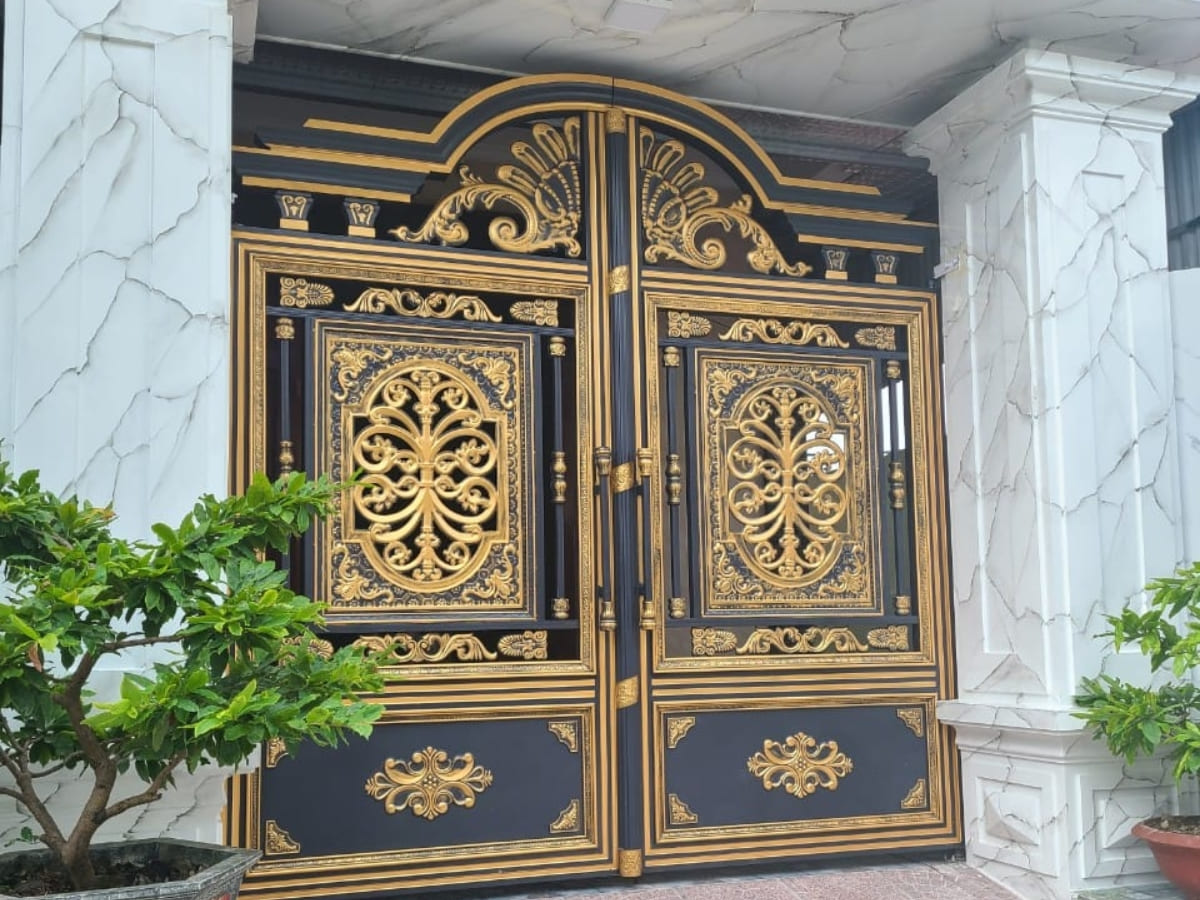Cổng inox sơn nung 2 cánh đẹp, mới