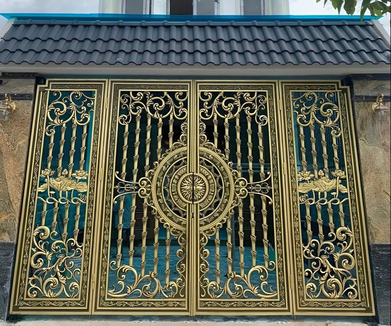 Cổng nhôm đúc 4 cánh đẹp lá sen