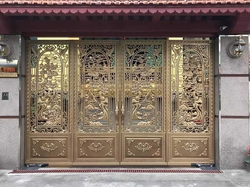 Mẫu cổng nhôm đúc 4 cây Tứ Quý