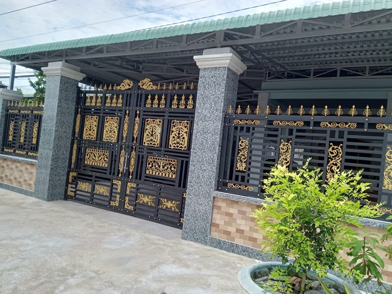 Mẫu cổng sắt có họa tiết mạ vàng ấn tượng
