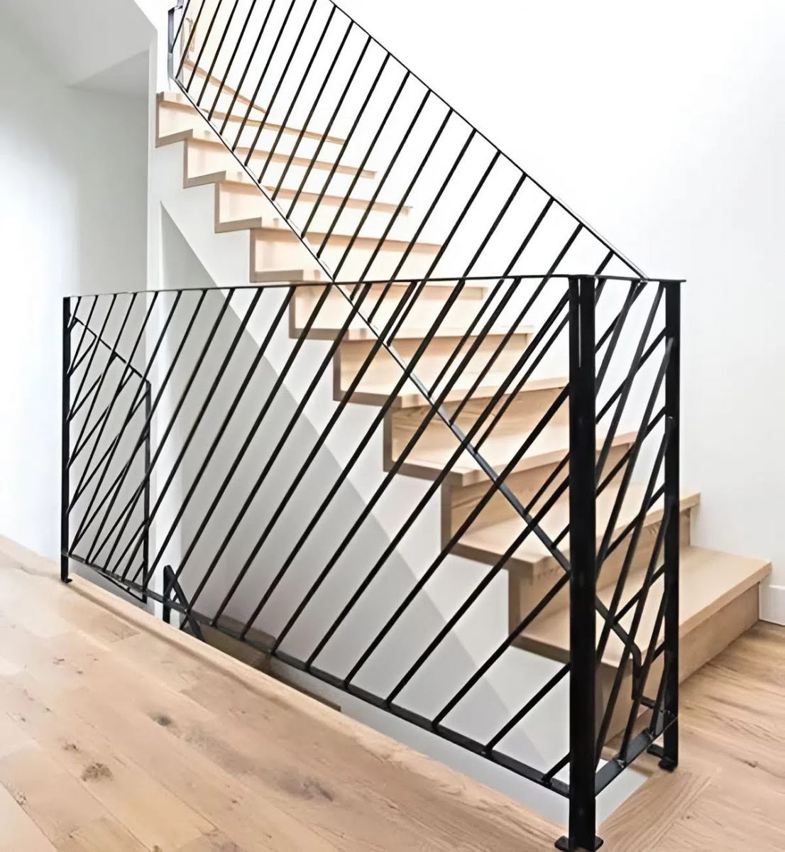 Mẫu lan can cầu thang sắt đơn giản đẹp