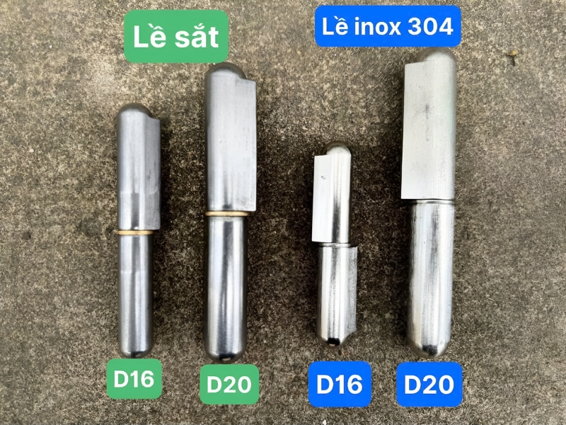So sánh bản lề giọt nước inox D16, D20 và sắt