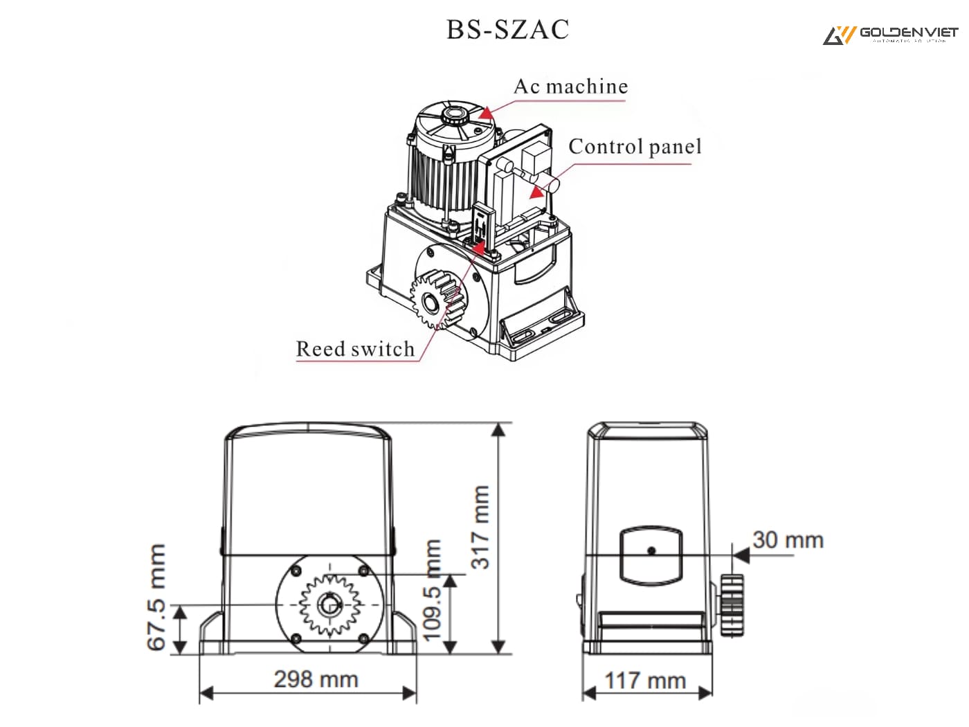 Kích thước của cổng trượt tự động Bisen 2000kg 