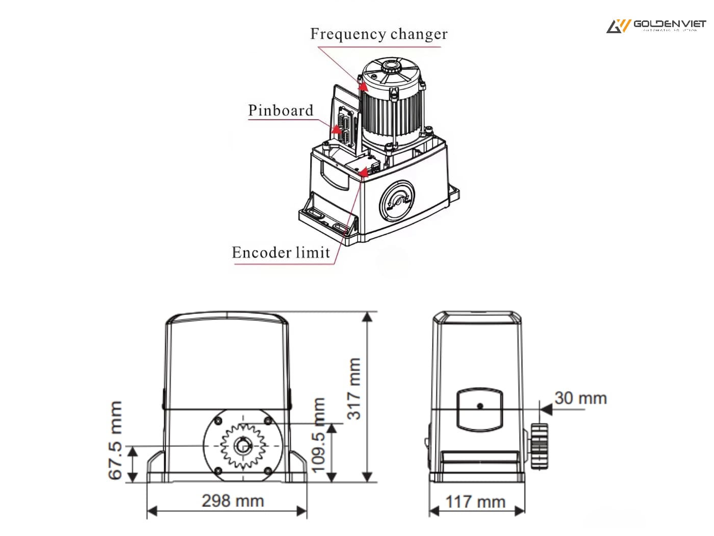 Kích thước của cổng trượt tự động Bisen 3000kg