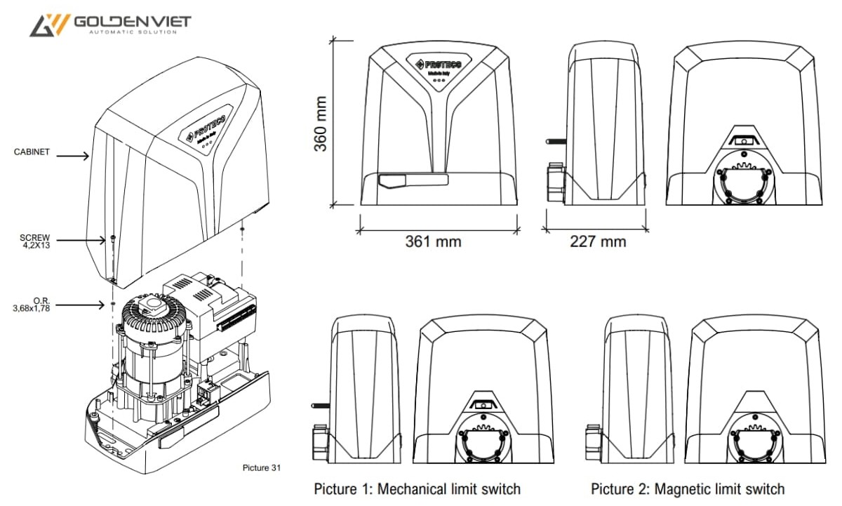 Thông số của động cơ cổng trượt Proteco Atrix 2500kg