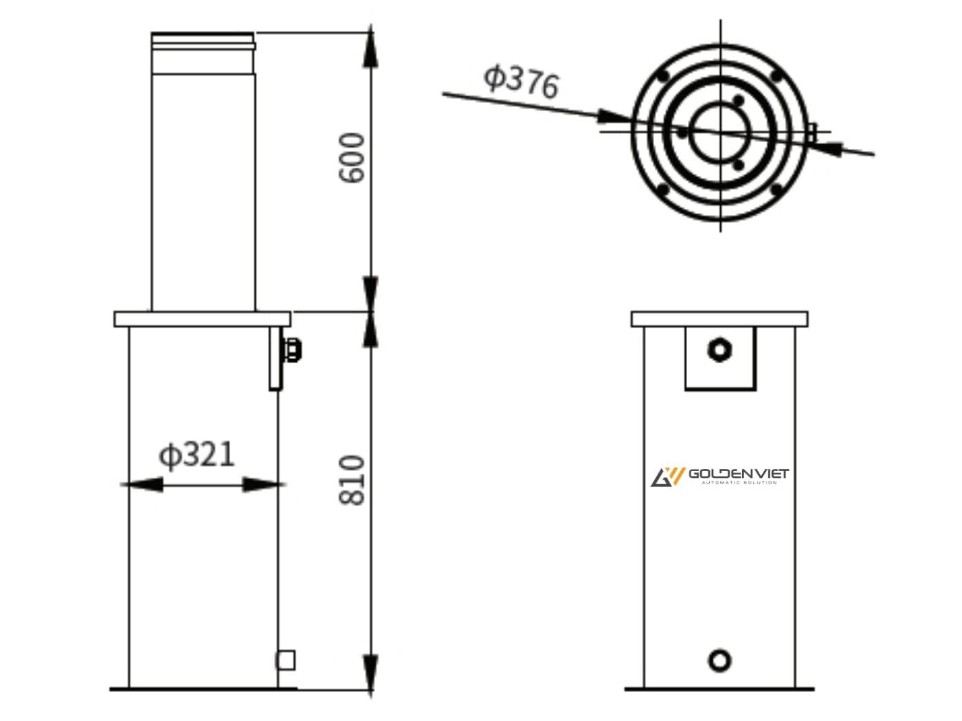 Kích thước trụ bollard tự động Bisen SY602N